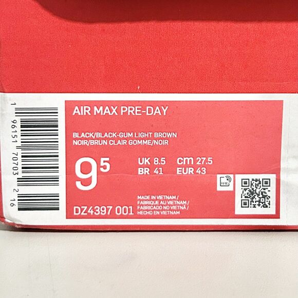 Nike Air Max Pre-Day “Black Gum” Men’s Size 9.5 Cushioned Lifestyle Sneakers